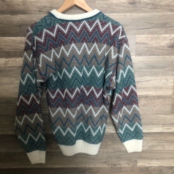 Vintage Chevron Geometric Aztec Southwestern Crewneck Knit Sweater Medium - Picture 6 of 9